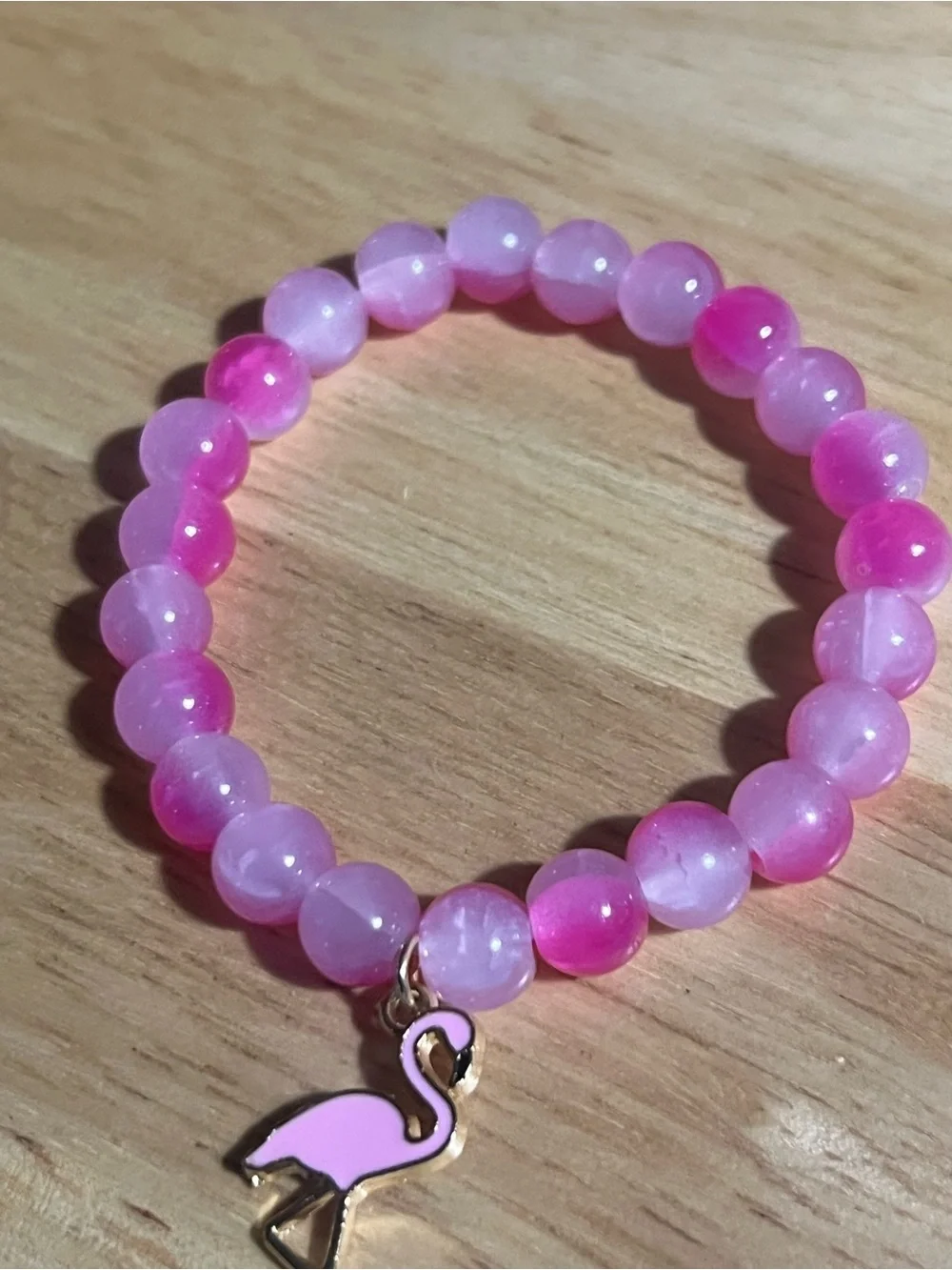 Pink Beaded Bracelet with Flamingo Charm B199
